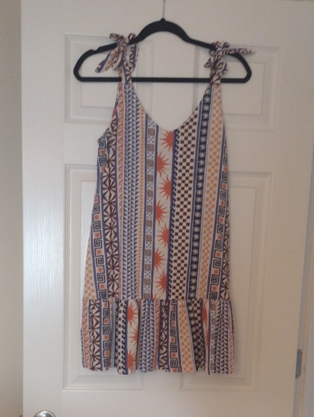 Rip Curl Tie-Shoulder Aztec Printed Sundress in Navy, Rust & Cream
